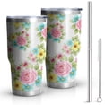 thumbnail image 1 of 30oz Pioneer Flower Floral Print Pattern Tumbler, Double Wall Vacuum Insulated Cup, BPA-Free Leak Proof Lid & Reusable Straws, Hot 12h, Cold 34h, 1 of 6