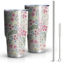 30oz Pioneer Flower Floral Print Pattern Tumblers Stainless Steel Tumbler with Lid and Straw,Vacuum Insulated Double Wall Travel Tumbler Cups Mug with Cleaning Brush for Coffee,Tea