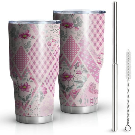 30oz Pioneer Flower Floral Print Pattern Tumblers Stainless Steel Tumbler with Lid and Straw,Vacuum Insulated Double Wall Travel Tumbler Cups Mug with Cleaning Brush for Coffee,Tea