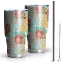 30oz Pioneer Flower Floral Print Pattern Tumblers Stainless Steel Tumbler with Lid and Straw,Vacuum Insulated Double Wall Travel Tumbler Cups Mug with Cleaning Brush for Coffee,Tea