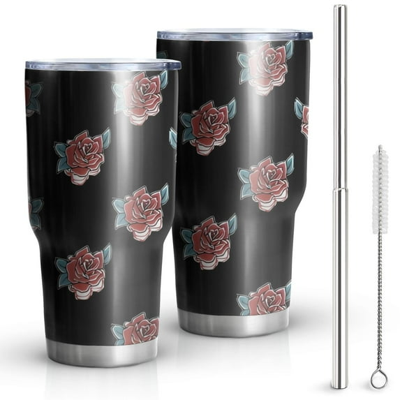 30oz Pioneer Flower Floral Print Pattern Tumblers Stainless Steel Tumbler with Lid and Straw,Vacuum Insulated Double Wall Travel Tumbler Cups Mug with Cleaning Brush for Coffee,Tea
