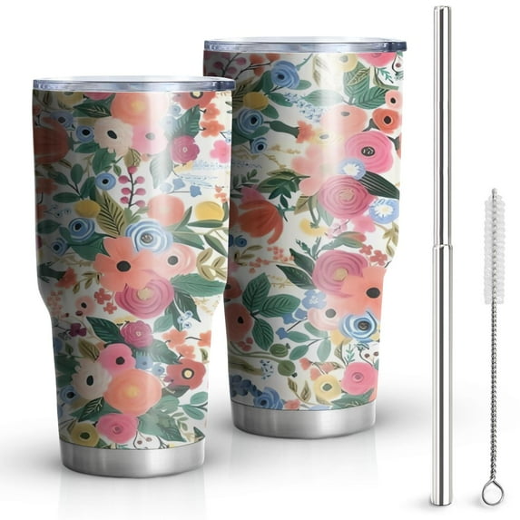 30oz Pioneer Flower Floral Print Pattern Tumblers Stainless Steel Tumbler with Lid and Straw,Vacuum Insulated Double Wall Travel Tumbler Cups Mug with Cleaning Brush for Coffee,Tea