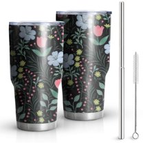 30oz Pioneer Flower Floral Print Pattern Tumblers Stainless Steel Tumbler with Lid and Straw,Vacuum Insulated Double Wall Travel Tumbler Cups Mug with Cleaning Brush for Coffee,Tea