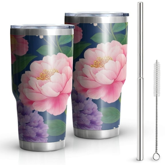 30oz Pioneer Flower Floral Print Pattern Tumblers Stainless Steel Tumbler with Lid and Straw,Vacuum Insulated Double Wall Travel Tumbler Cups Mug with Cleaning Brush for Coffee,Tea