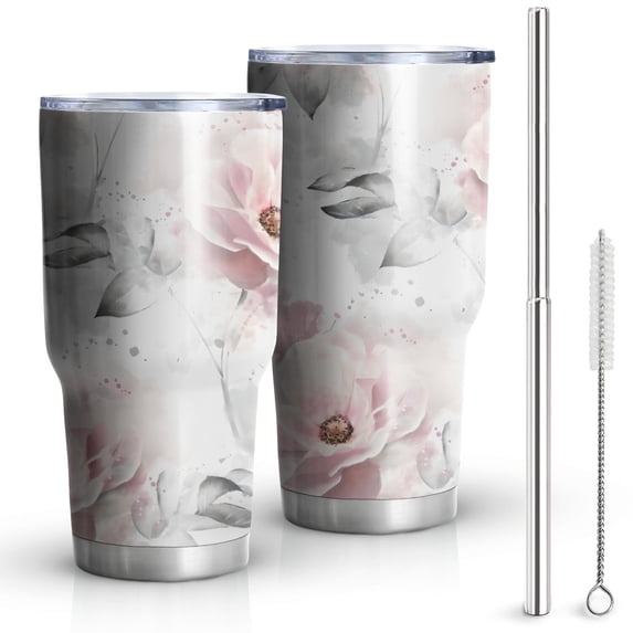 30oz Pioneer Flower Floral Print Pattern Tumblers Stainless Steel Tumbler with Lid and Straw,Vacuum Insulated Double Wall Travel Tumbler Cups Mug with Cleaning Brush for Coffee,Tea