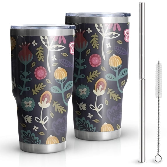 30oz Pioneer Flower Floral Print Pattern Tumblers Stainless Steel Tumbler with Lid and Straw,Vacuum Insulated Double Wall Travel Tumbler Cups Mug with Cleaning Brush for Coffee,Tea