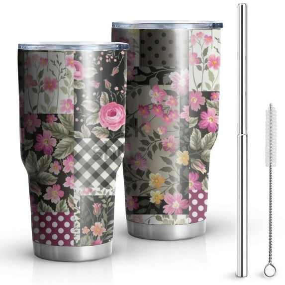 30oz Pioneer Flower Floral Print Pattern Tumblers Stainless Steel Tumbler with Lid and Straw,Vacuum Insulated Double Wall Travel Tumbler Cups Mug with Cleaning Brush for Coffee,Tea