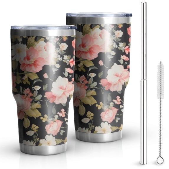 30oz Pioneer Flower Tumblers Stainless Steel Tumbler with Lid and Straw,Vacuum Insulated Double Wall Travel Tumbler Cups Mug with Cleaning Brush for Coffee,Tea