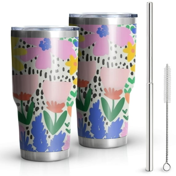 30oz Pioneer Flower Tumblers Stainless Steel Tumbler with Lid and Straw,Vacuum Insulated Double Wall Travel Tumbler Cups Mug with Cleaning Brush for Coffee,Tea