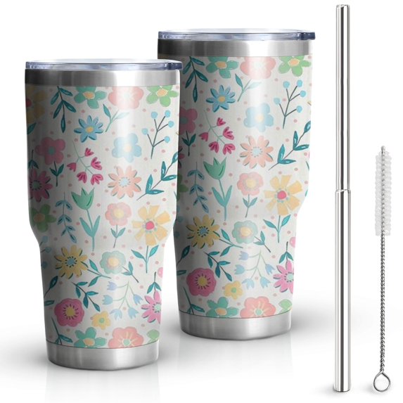 30oz Pioneer Flower Tumblers Stainless Steel Tumbler with Lid and Straw,Vacuum Insulated Double Wall Travel Tumbler Cups Mug with Cleaning Brush for Coffee,Tea