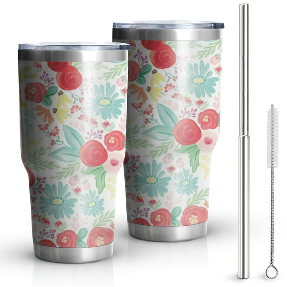 30oz Pioneer Flower Tumblers Stainless Steel Tumbler with Lid and Straw,Vacuum Insulated Double Wall Travel Tumbler Cups Mug with Cleaning Brush for Coffee,Tea