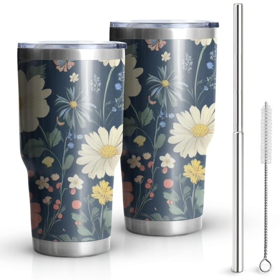 30oz Pioneer Flower Tumblers Stainless Steel Tumbler with Lid and Straw,Vacuum Insulated Double Wall Travel Tumbler Cups Mug with Cleaning Brush for Coffee,Tea