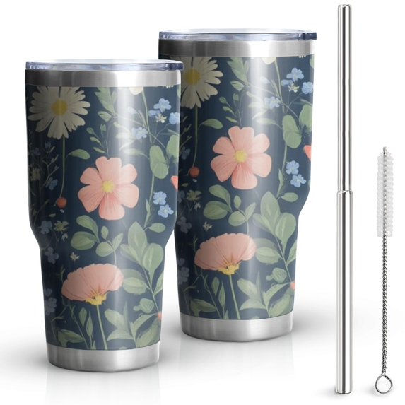 30oz Pioneer Flower Tumblers Stainless Steel Tumbler with Lid and Straw,Vacuum Insulated Double Wall Travel Tumbler Cups Mug with Cleaning Brush for Coffee,Tea