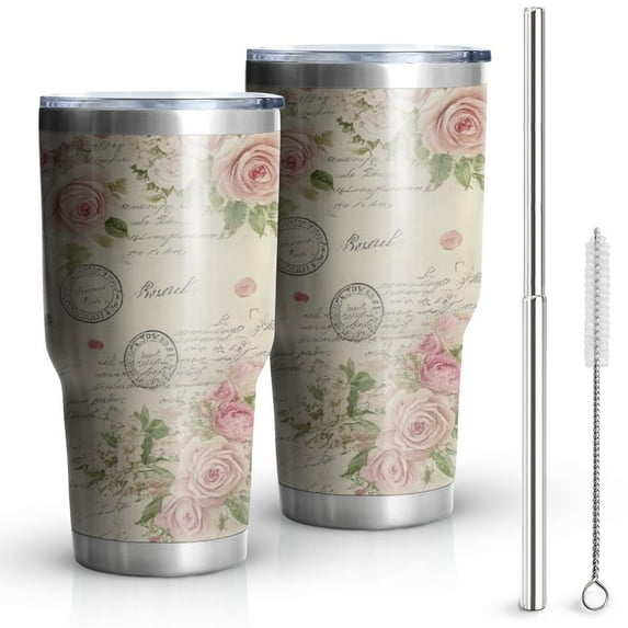 30oz Pioneer Flower Tumblers Stainless Steel Tumbler with Lid and Straw,Vacuum Insulated Double Wall Travel Tumbler Cups Mug with Cleaning Brush for Coffee,Tea