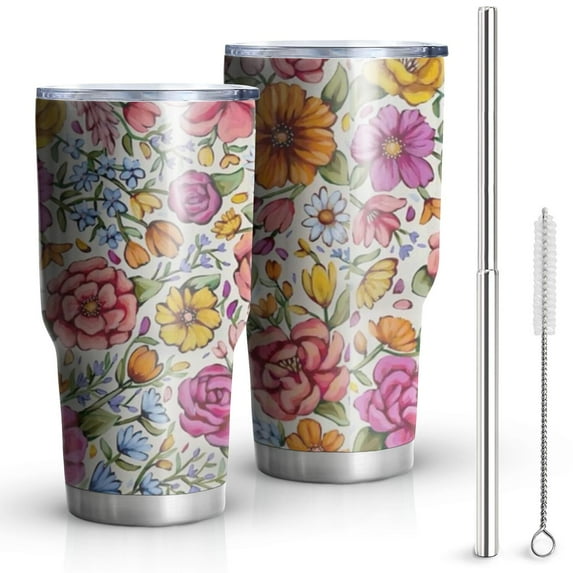 30oz Pioneer Flower Tumblers Stainless Steel Tumbler with Lid and Straw,Vacuum Insulated Double Wall Travel Tumbler Cups Mug with Cleaning Brush for Coffee,Tea
