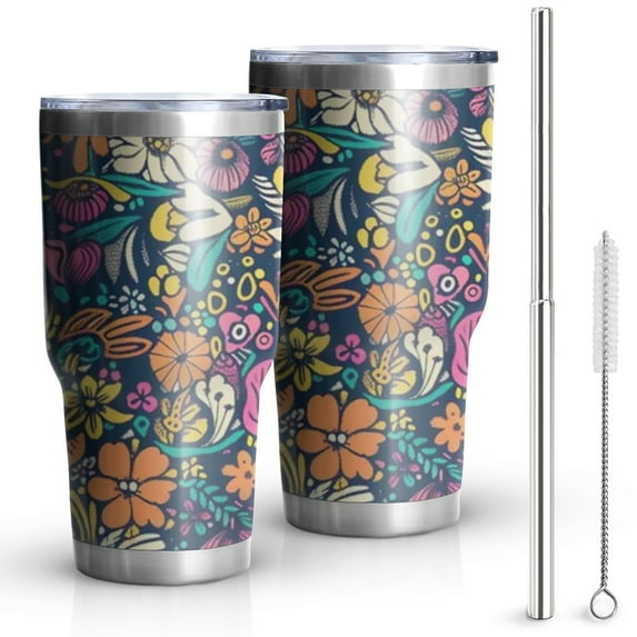 30oz Pioneer Flower Tumblers Stainless Steel Tumbler with Lid and Straw,Vacuum Insulated Double Wall Travel Tumbler Cups Mug with Cleaning Brush for Coffee,Tea