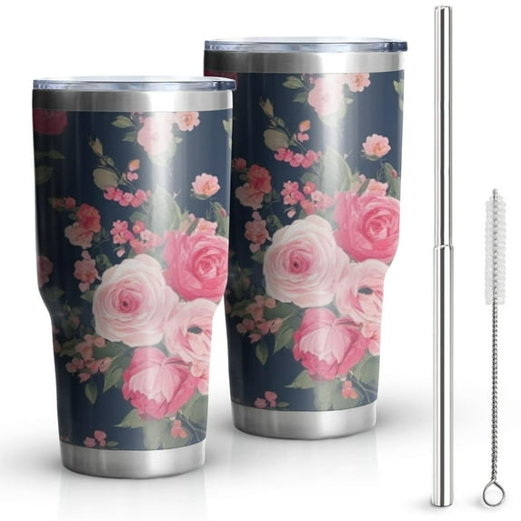 30oz Pioneer Flower Tumblers Stainless Steel Tumbler with Lid and Straw,Vacuum Insulated Double Wall Travel Tumbler Cups Mug with Cleaning Brush for Coffee,Tea