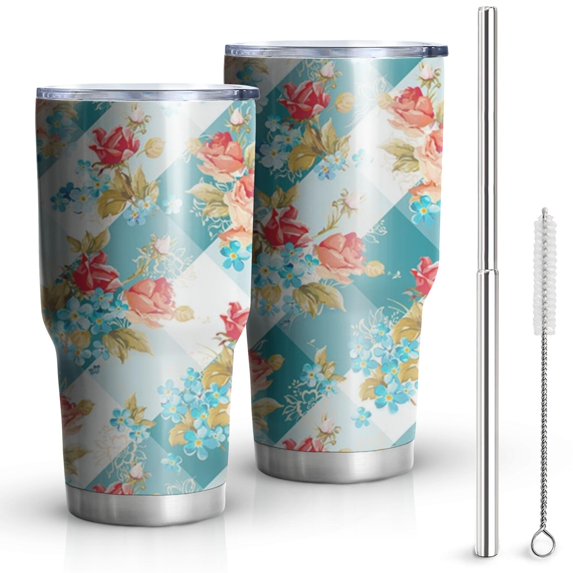 30oz Pioneer Flower Tumblers Stainless Steel Tumbler with Lid and Straw,Vacuum Insulated Double Wall Travel Tumbler Cups Mug with Cleaning Brush for Coffee,Tea