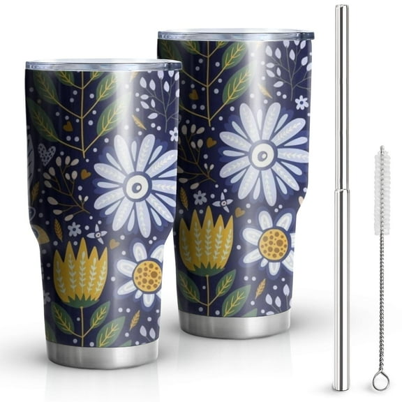30oz Pioneer Flower Tumblers Stainless Steel Tumbler with Lid and Straw,Vacuum Insulated Double Wall Travel Tumbler Cups Mug with Cleaning Brush for Coffee,Tea