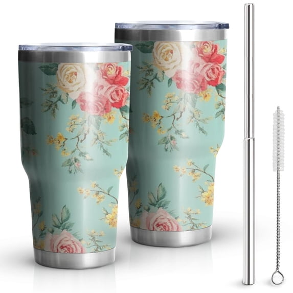30oz Pioneer Flower Tumblers Stainless Steel Tumbler with Lid and Straw,Vacuum Insulated Double Wall Travel Tumbler Cups Mug with Cleaning Brush for Coffee,Tea