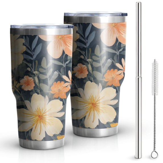 30oz Pioneer Flower Tumblers Stainless Steel Tumbler with Lid and Straw,Vacuum Insulated Double Wall Travel Tumbler Cups Mug with Cleaning Brush for Coffee,Tea
