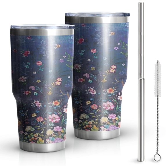 30oz Pioneer Flower Tumblers Stainless Steel Tumbler with Lid and Straw,Vacuum Insulated Double Wall Travel Tumbler Cups Mug with Cleaning Brush for Coffee,Tea