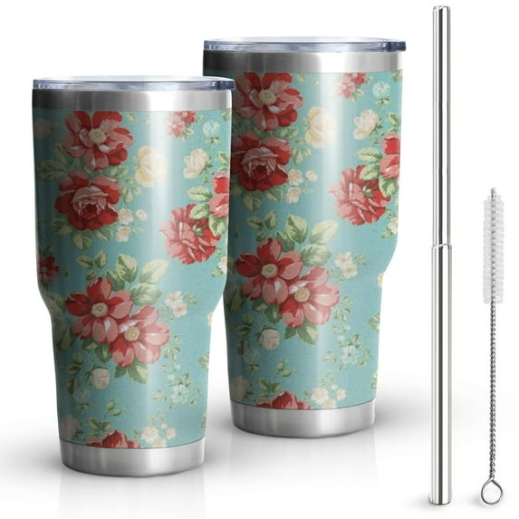 30oz Pioneer Flower Tumblers Stainless Steel Tumbler with Lid and Straw,Vacuum Insulated Double Wall Travel Tumbler Cups Mug with Cleaning Brush for Coffee,Tea