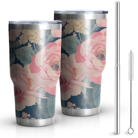 30oz Pioneer Flower Tumblers Stainless Steel Tumbler with Lid and Straw,Vacuum Insulated Double Wall Travel Tumbler Cups Mug with Cleaning Brush for Coffee,Tea