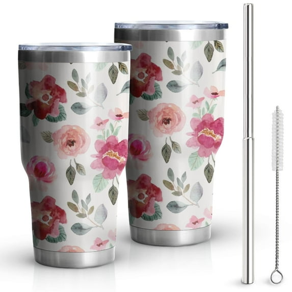 30oz Pioneer Flower Tumblers Stainless Steel Tumbler with Lid and Straw,Vacuum Insulated Double Wall Travel Tumbler Cups Mug with Cleaning Brush for Coffee,Tea