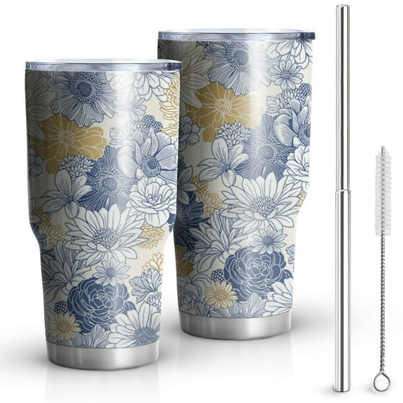 30oz Pioneer Flower Tumblers Stainless Steel Tumbler with Lid and Straw,Vacuum Insulated Double Wall Travel Tumbler Cups Mug with Cleaning Brush for Coffee,Tea