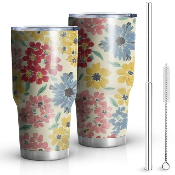 30oz Pioneer Flower Tumblers Stainless Steel Tumbler with Lid and Straw,Vacuum Insulated Double Wall Travel Tumbler Cups Mug with Cleaning Brush for Coffee,Tea
