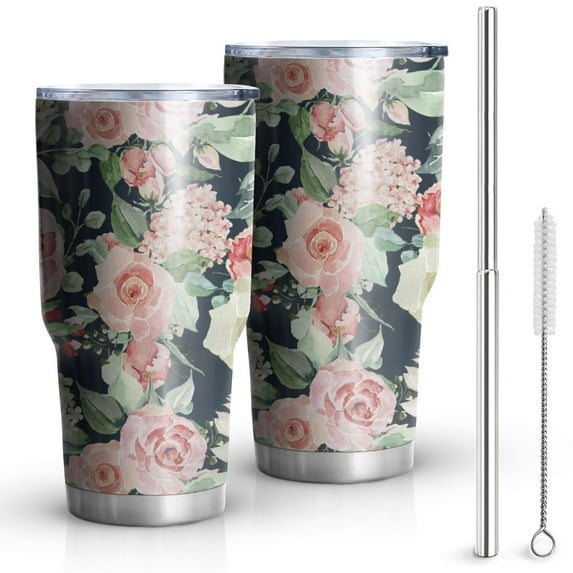 30oz Pioneer Flower Tumblers Stainless Steel Tumbler with Lid and Straw,Vacuum Insulated Double Wall Travel Tumbler Cups Mug with Cleaning Brush for Coffee,Tea