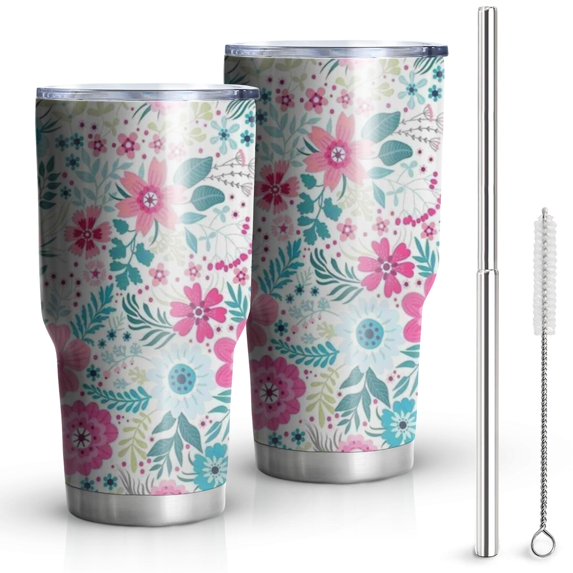 30oz Pioneer Flower Tumblers Stainless Steel Tumbler with Lid and Straw,Vacuum Insulated Double Wall Travel Tumbler Cups Mug with Cleaning Brush for Coffee,Tea