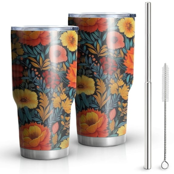 30oz Pioneer Flower Tumblers Stainless Steel Tumbler with Lid and Straw,Vacuum Insulated Double Wall Travel Tumbler Cups Mug with Cleaning Brush for Coffee,Tea
