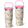 thumbnail image 1 of 30oz Pioneer Stainless Steel Tumbler with Top Handle,Colorful Floral Travel Coffee Mug Flip Straw Cup,Gifts for Women Girls Men Adults（pink）, 1 of 1