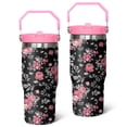 thumbnail image 1 of 30oz Pioneer Stainless Steel Tumbler with Top Handle,Colorful Floral Travel Coffee Mug Flip Straw Cup,Gifts for Women Girls Men Adults（pink）, 1 of 1