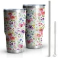 thumbnail image 1 of 30oz Pioneer Tumbler Stainless Steel Vacuum Colorful Floral Insulated Travel Coffee Mug with Splash-Proof Lid Metal Straw White, 1 of 7