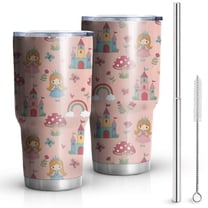 30oz Princess Mushroom Castle Pattern Tumblers Stainless Steel Tumbler with Lid and Straw,Vacuum Insulated Double Wall Travel Tumbler Cups Mug with Cleaning Brush for Coffee,Tea