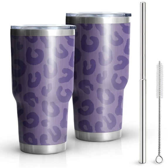 30oz Purple Leopard Print Tumblers Stainless Steel Tumbler with Lid and Straw,Vacuum Insulated Double Wall Travel Tumbler Cups Mug with Cleaning Brush for Coffee,Tea