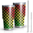 thumbnail image 1 of 30oz Rainbow Color Checkered Pattern Tumblers Stainless Steel Tumbler with Lid and Straw,Vacuum Insulated Double Wall Travel Tumbler Cups Mug with Cleaning Brush for Coffee,Tea, 1 of 7