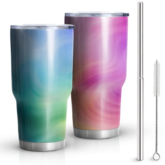 30oz Rainbow Tie Dye Swirl Pattern Tumblers Stainless Steel Tumbler with Lid and Straw,Vacuum Insulated Double Wall Travel Tumbler Cups Mug with Cleaning Brush for Coffee,Tea