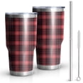 thumbnail image 1 of 30oz Red and Black Plaid Pattern Tumblers Stainless Steel Tumbler with Lid and Straw,Vacuum Insulated Double Wall Travel Tumbler Cups Mug with Cleaning Brush for Coffee,Tea, 1 of 7
