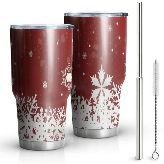 30oz Red Christmas Snowflake Pattern Tumblers Stainless Steel Tumbler with Lid and Straw,Vacuum Insulated Double Wall Travel Tumbler Cups Mug with Cleaning Brush for Coffee,Tea