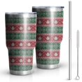 thumbnail image 1 of 30oz Red and Green Christmas Snowman Pattern Tumblers Stainless Steel Tumbler with Lid and Straw,Vacuum Insulated Double Wall Travel Tumbler Cups Mug with Cleaning Brush for Coffee,Tea, 1 of 7