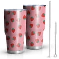 thumbnail image 1 of 30oz Red Strawberry Plants Fruit Pink Pattern Tumblers Stainless Steel Tumbler with Lid and Straw,Vacuum Insulated Double Wall Travel Tumbler Cups Mug with Cleaning Brush for Coffee,Tea, 1 of 1