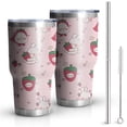 thumbnail image 1 of 30oz Red Strawberry Plants Fruit Rabbit Pink Pattern Tumblers Stainless Steel Tumbler with Lid and Straw,Vacuum Insulated Double Wall Travel Tumbler Cups Mug with Cleaning Brush for Coffee,Tea, 1 of 7