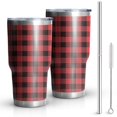 thumbnail image 1 of 30oz Red and White Checkered Pattern Tumblers Stainless Steel Tumbler with Lid and Straw,Vacuum Insulated Double Wall Travel Tumbler Cups Mug with Cleaning Brush for Coffee,Tea, 1 of 7
