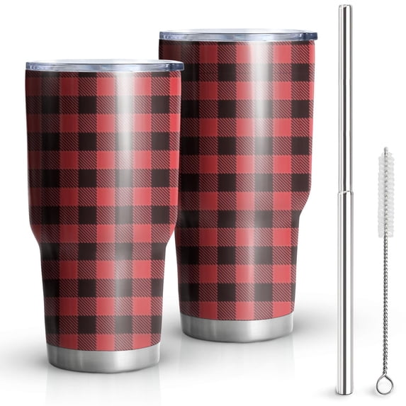 30oz Red and White Checkered Pattern Tumblers Stainless Steel Tumbler with Lid and Straw,Vacuum Insulated Double Wall Travel Tumbler Cups Mug with Cleaning Brush for Coffee,Tea