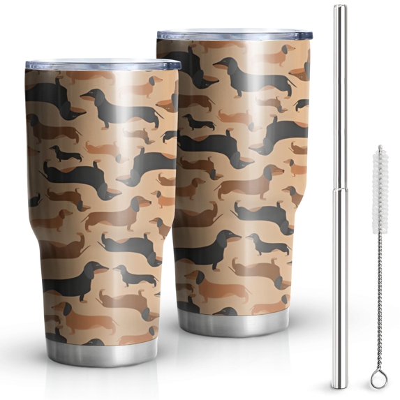 30oz Retro Style Dachshunds Tumblers Stainless Steel Tumbler with Lid and Straw,Vacuum Insulated Double Wall Travel Tumbler Cups Mug with Cleaning Brush for Coffee,Tea