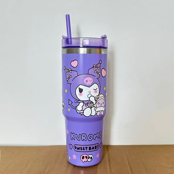 30oz Sanrio Cold Bottle Thermos Ice Cute Hello Kitty Kuromi Cinnamoroll Stainless Steel Water Bottle Tumbler Straw Auto Mug Gift